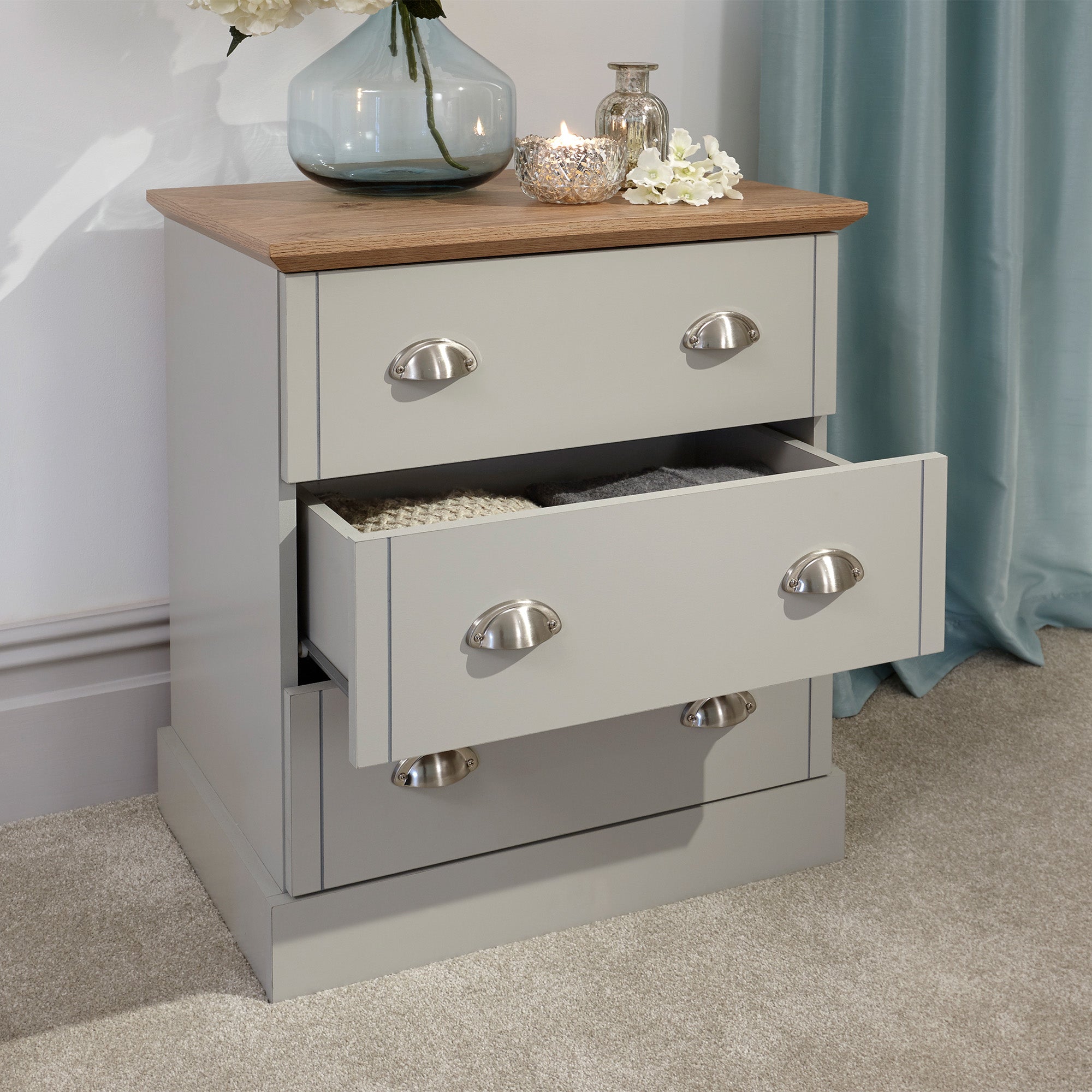 Kendal 3 Drawer Chest Grey – GFW, view 2
