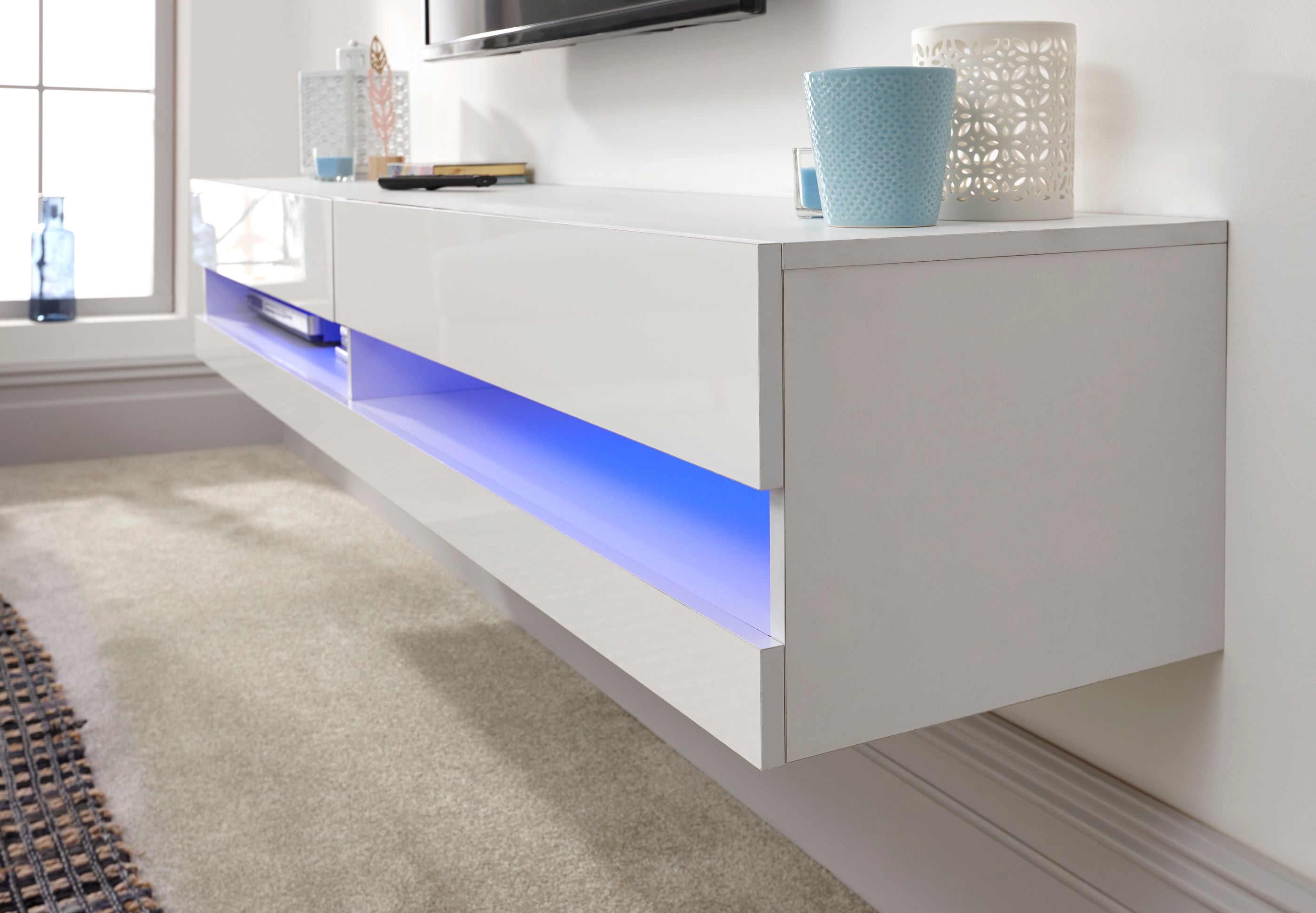Galicia 180Cm Wall TV Unit With Led White – GFW, view 4