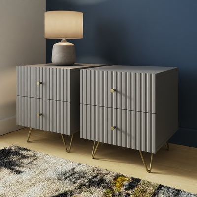 Thalia 2 Drawer Bedside Table Pair – Grey