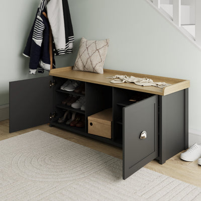 Lancaster 2 Door Shoe Bench Black – GFW, view 3