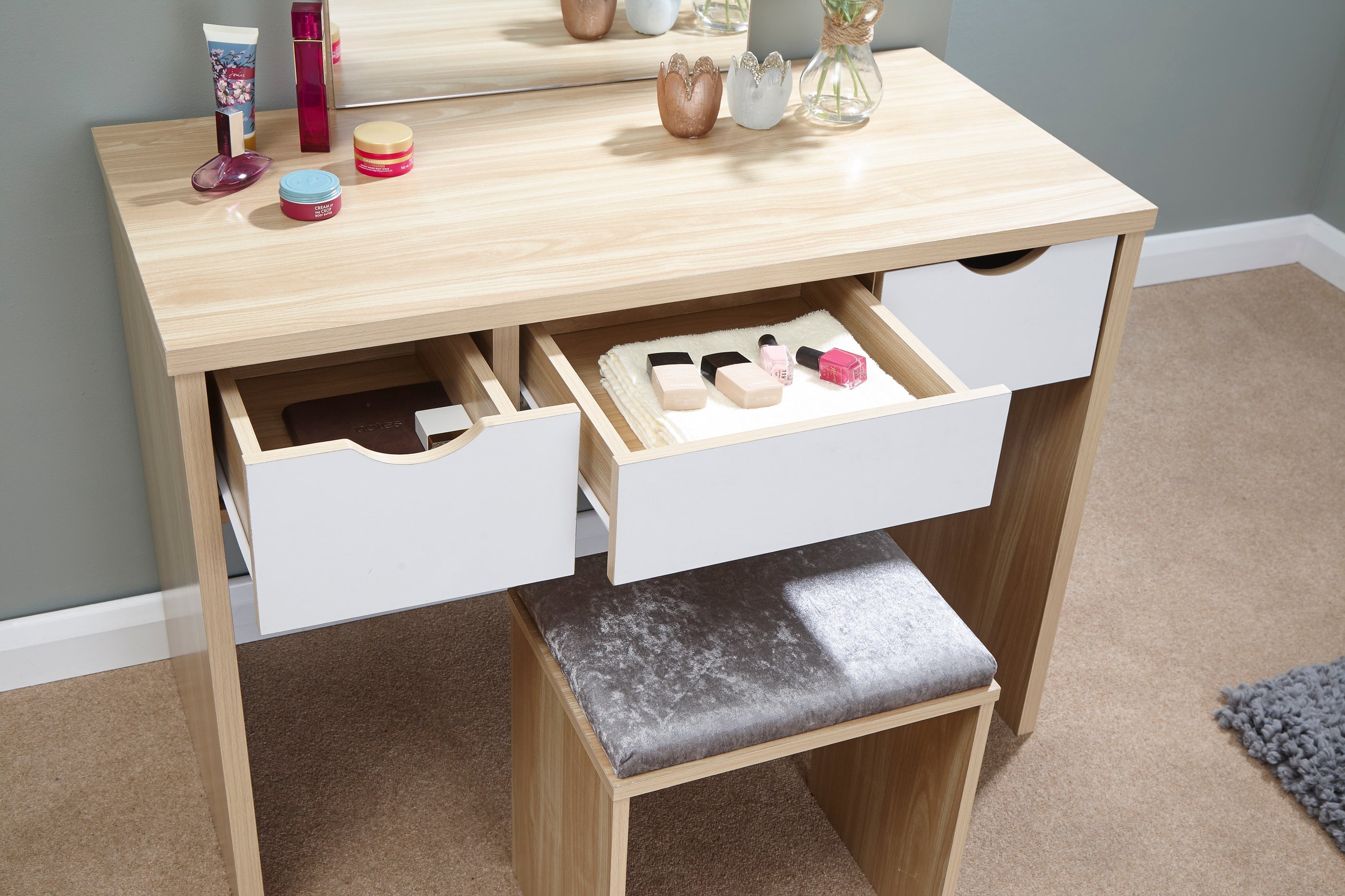 Elizabeth Dressing Table Set – Oak & White