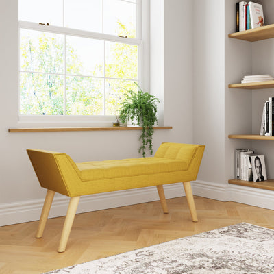 Milan Upholstered Bench Mustard – GFW, view 2