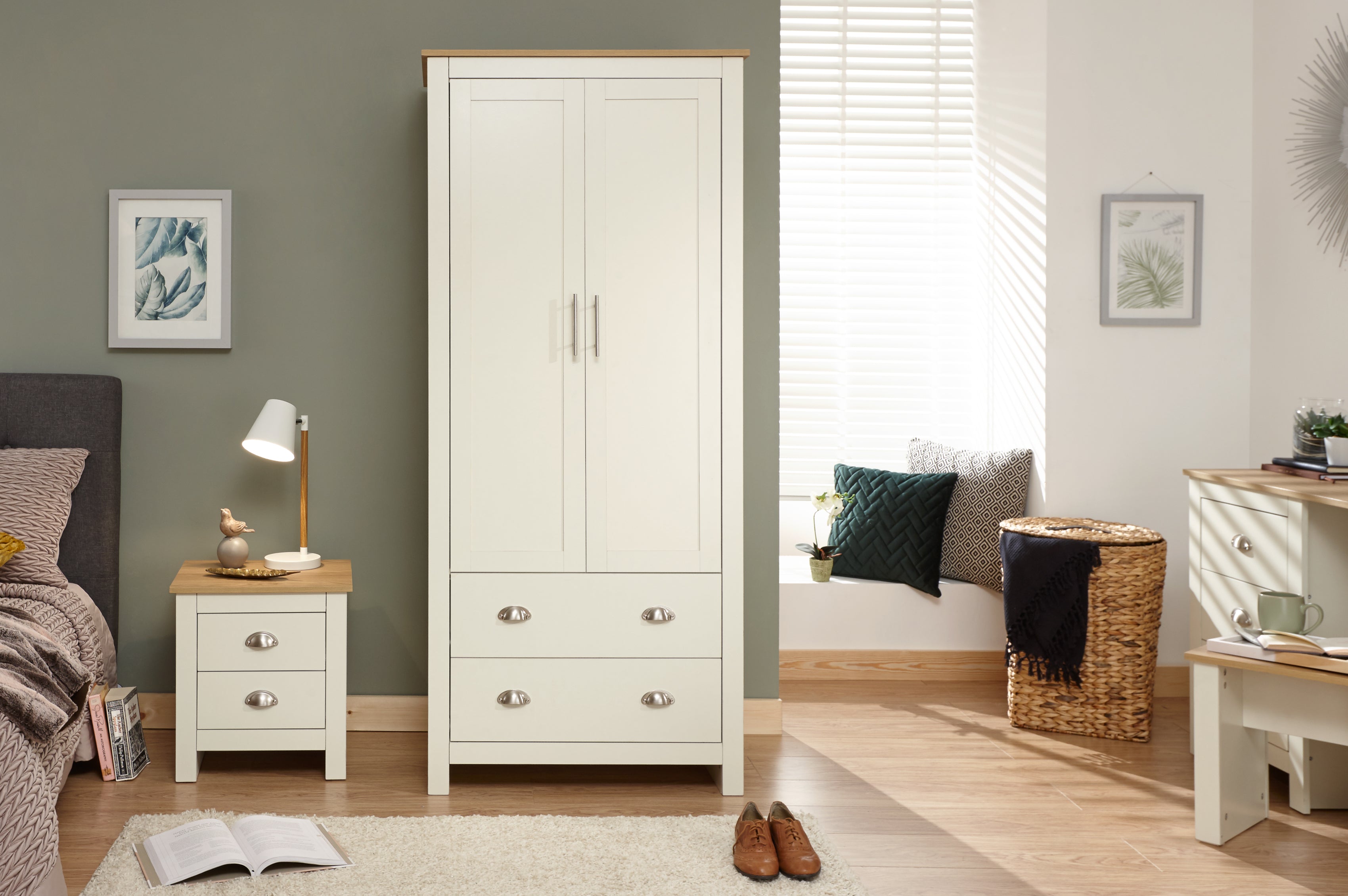 Lancaster 2 Door 2 Drawer Wardrobe Cream – GFW, view 2