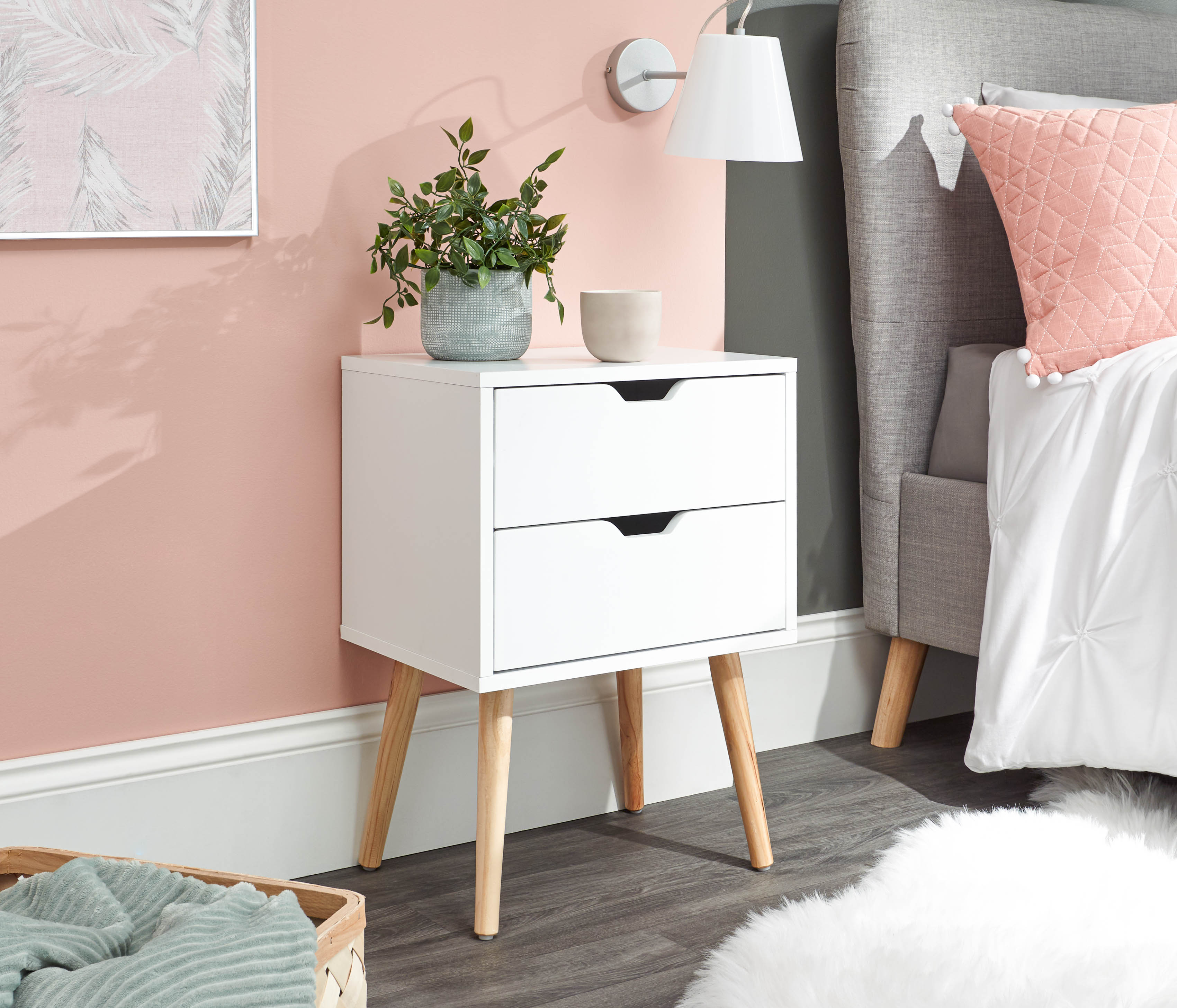 Nyborg Single 2 Drawer Bedside – White
