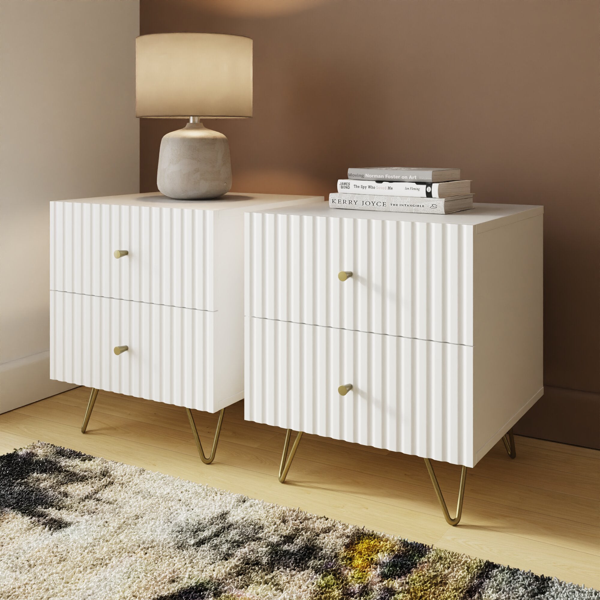 Thalia 2 Drawer Bedside Table Pair – White