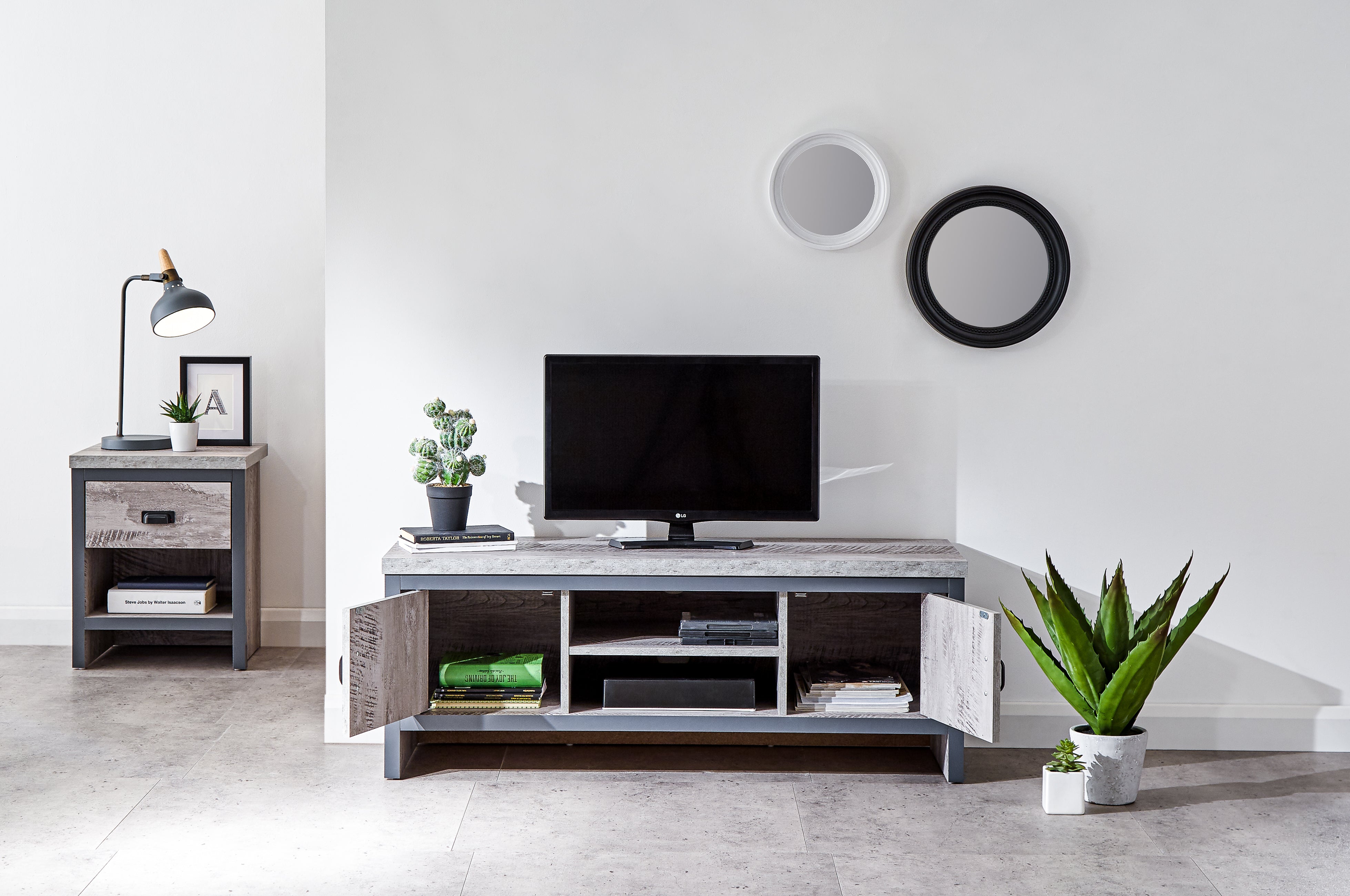 Boston 2 Door TV Unit Grey – GFW, view 4