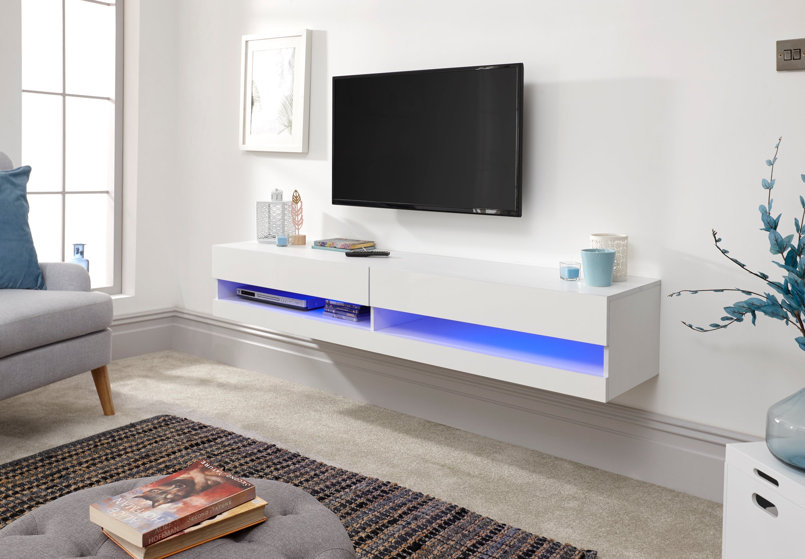 Galicia 150Cm Wall TV Unit With Led White – GFW, view 2