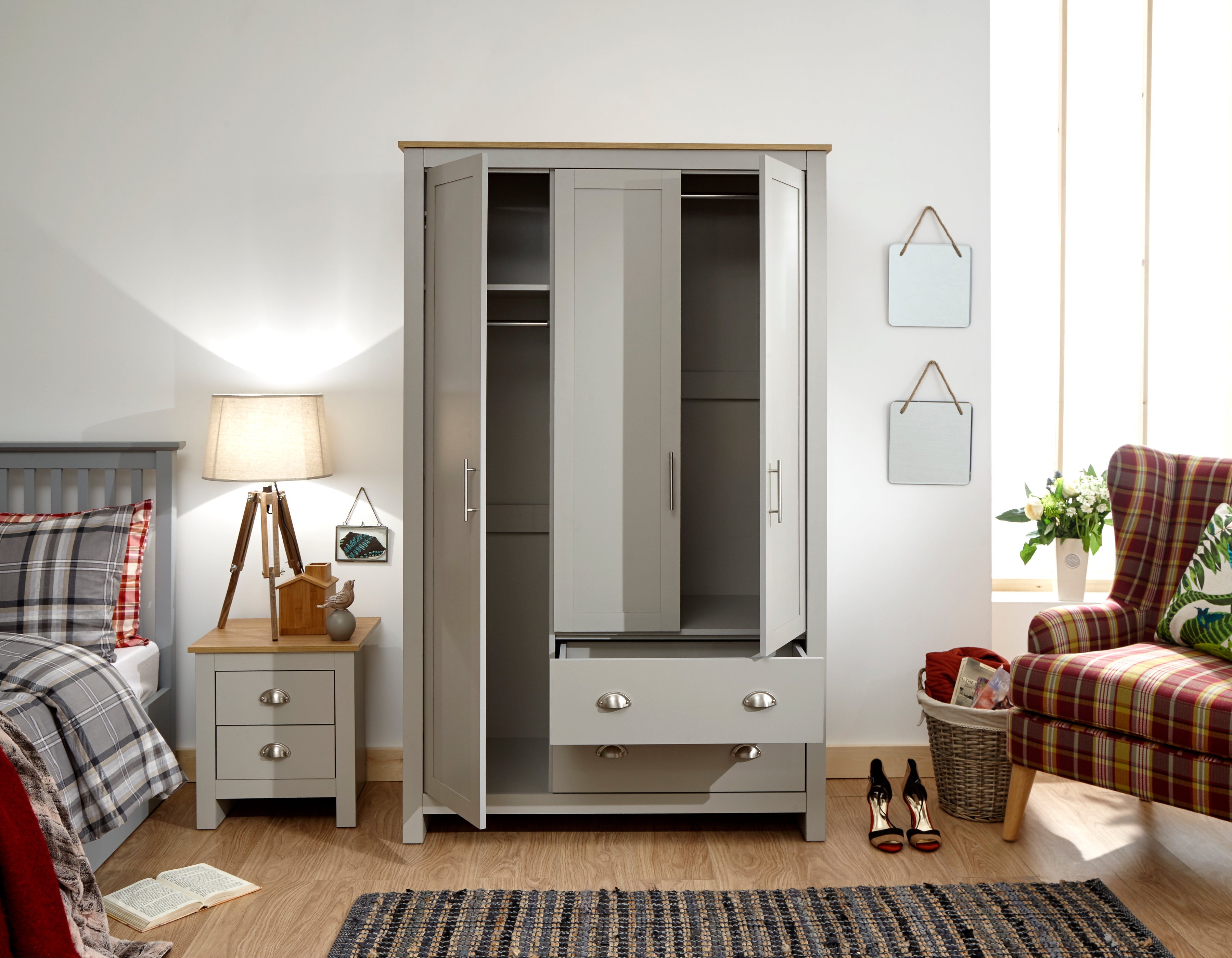 Lancaster 3 Door 2 Drawer Wardrobe Grey – GFW, view 7