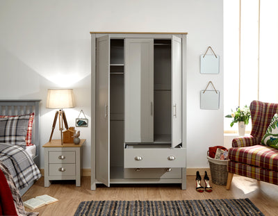 Lancaster 3 Door 2 Drawer Wardrobe Grey – GFW, view 7