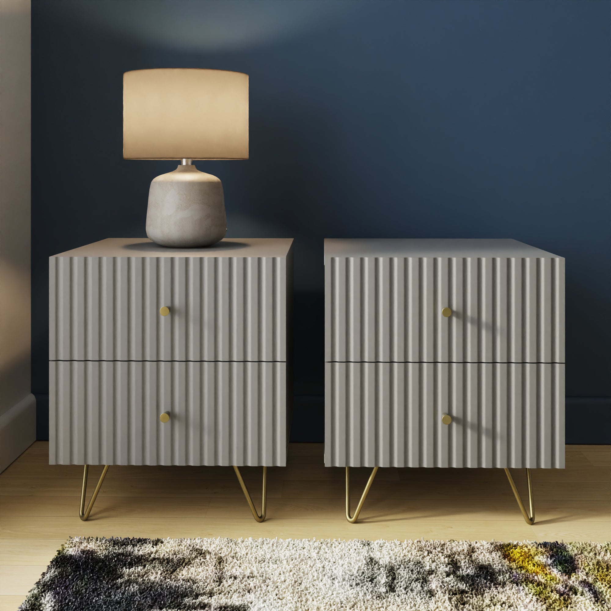 Thalia 2 Drawer Bedside Table Pair – Grey