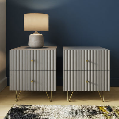 Thalia 2 Drawer Bedside Table Pair – Grey