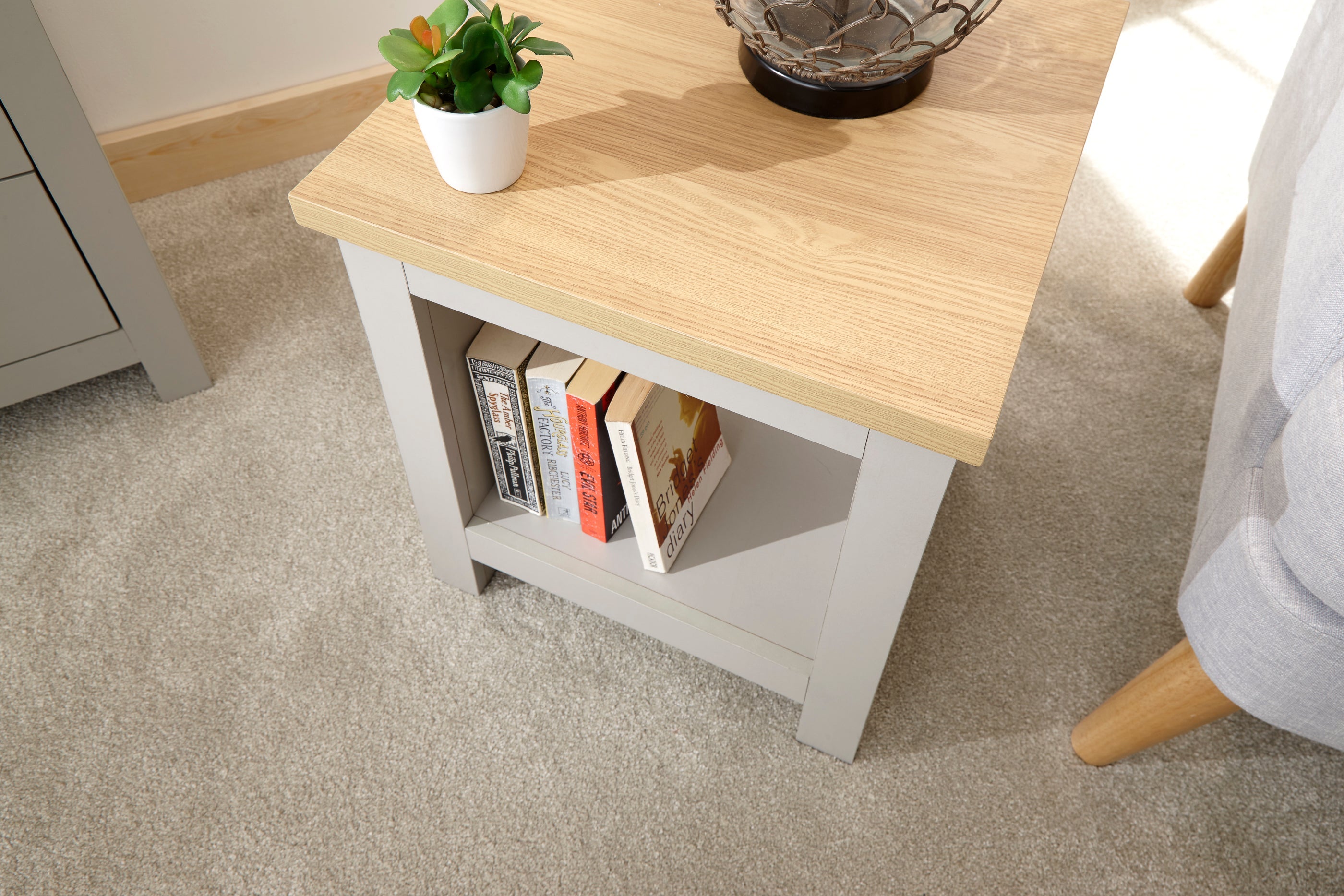 Lancaster Side Table With Shelf Grey – GFW, view 6