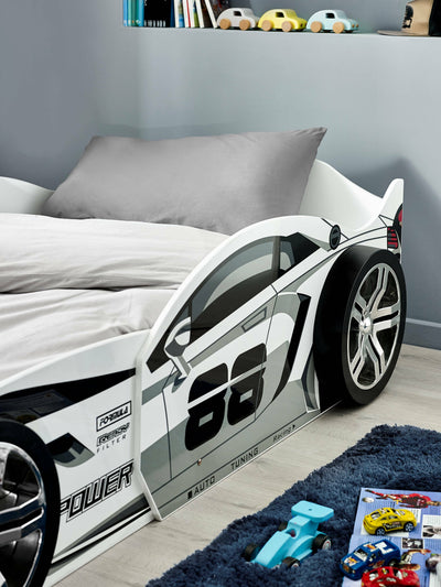 Storm White and Grey High Gloss 90cm Single Race Car Bed – Julian Bowen, view 7
