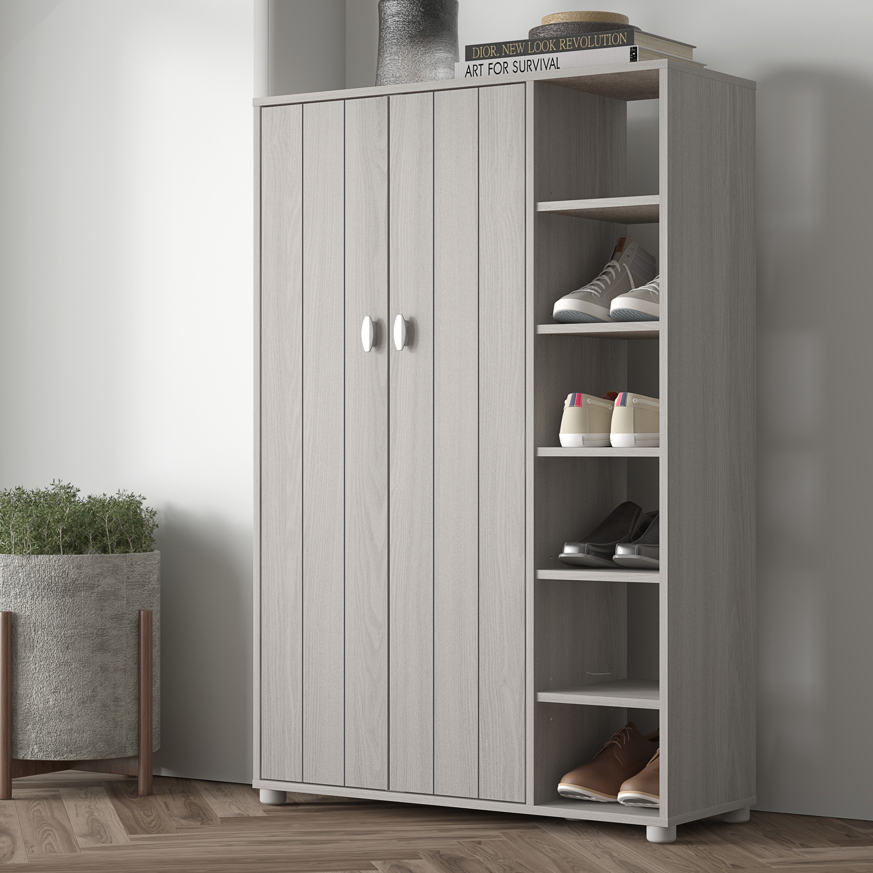 Bideford Tall Shoe Cabinet Warm Grey Oak – GFW, view 3