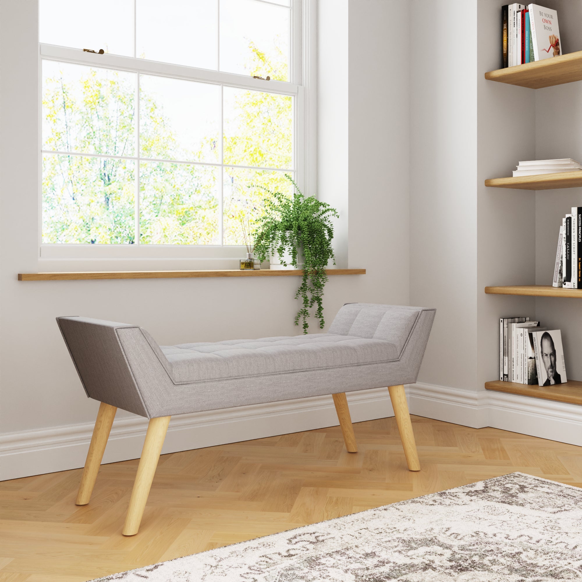 Milan Upholstered Bench Grey Hopsack – GFW, view 2