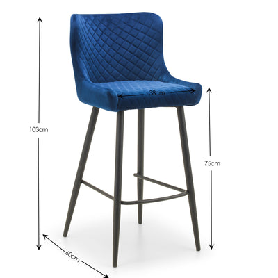 Brooklyn Dark Oak Bar Table And 2 Luxe Blue Bar Stools